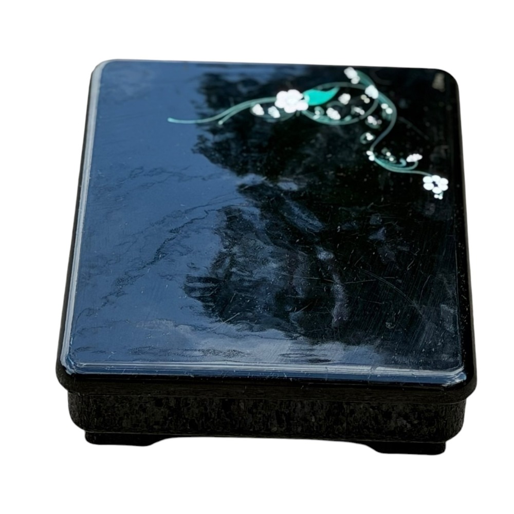 Vintage Pavlova Paris Hand Painted Black Lacquer Box Signed Nina Floral Vanity - Picture 4 of 13